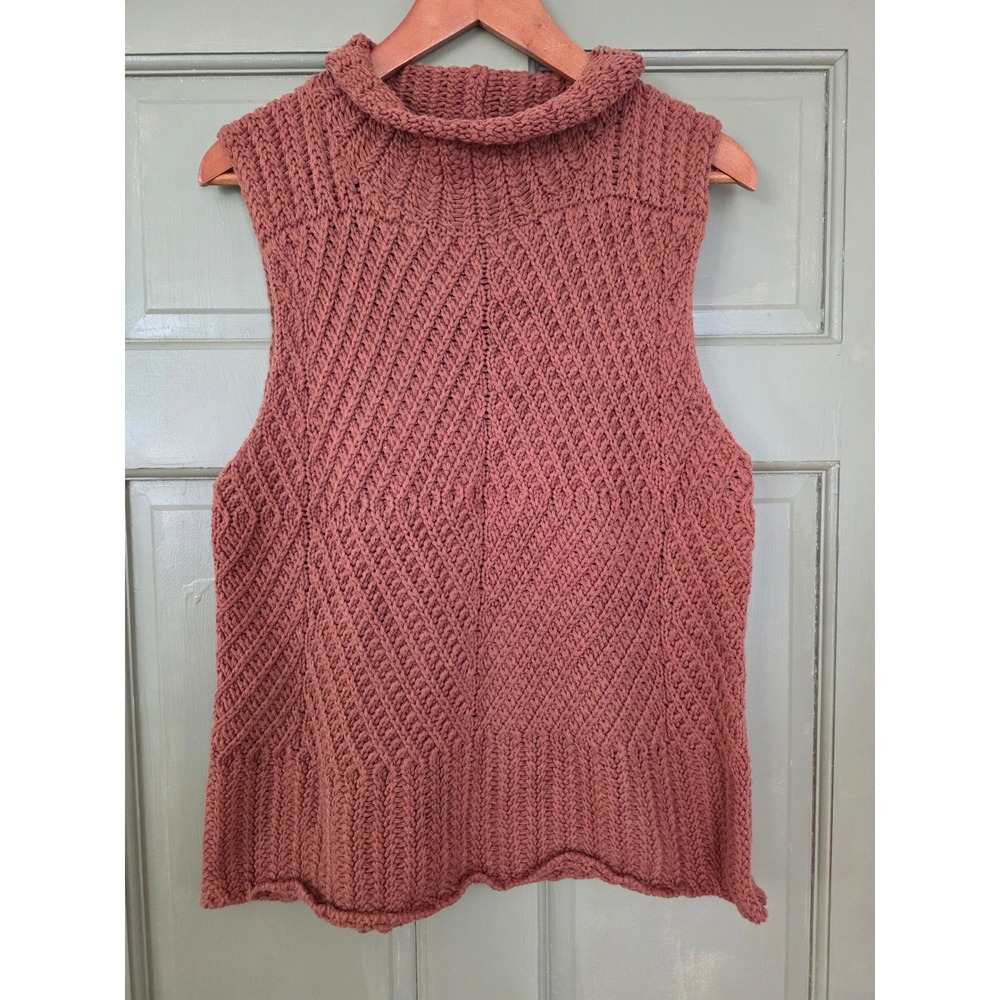 Chadwicks of Boston Terracotta Rust Diamond Cable Knit Mock Neck Sweater Vest L